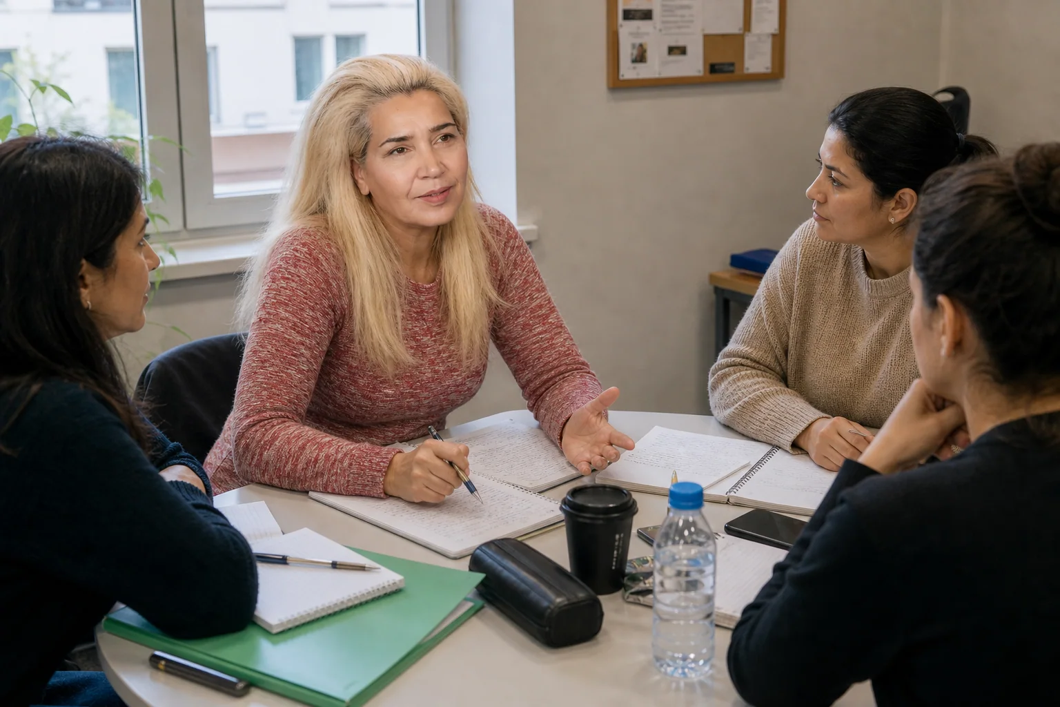 Sofija accompagne une discussion autour d'une table